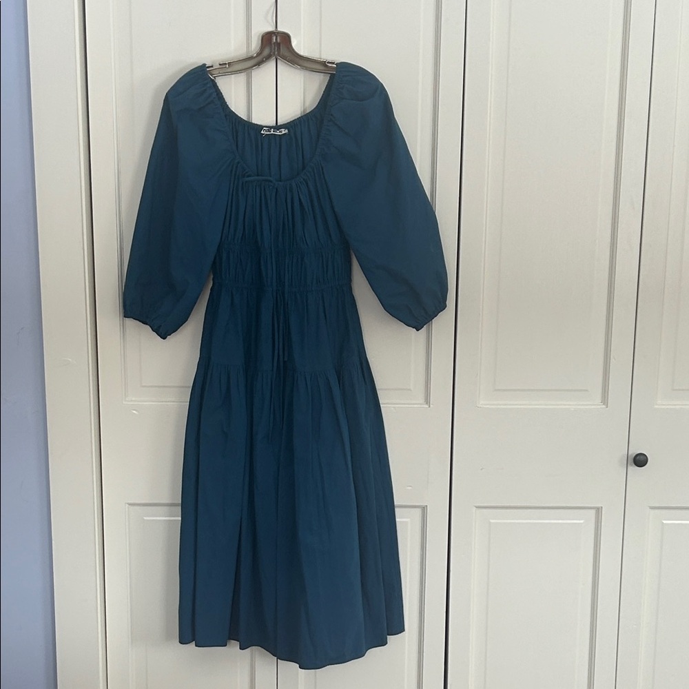 Ciao Lucia Teal Blue Puff-Sleeve Maxi Dress